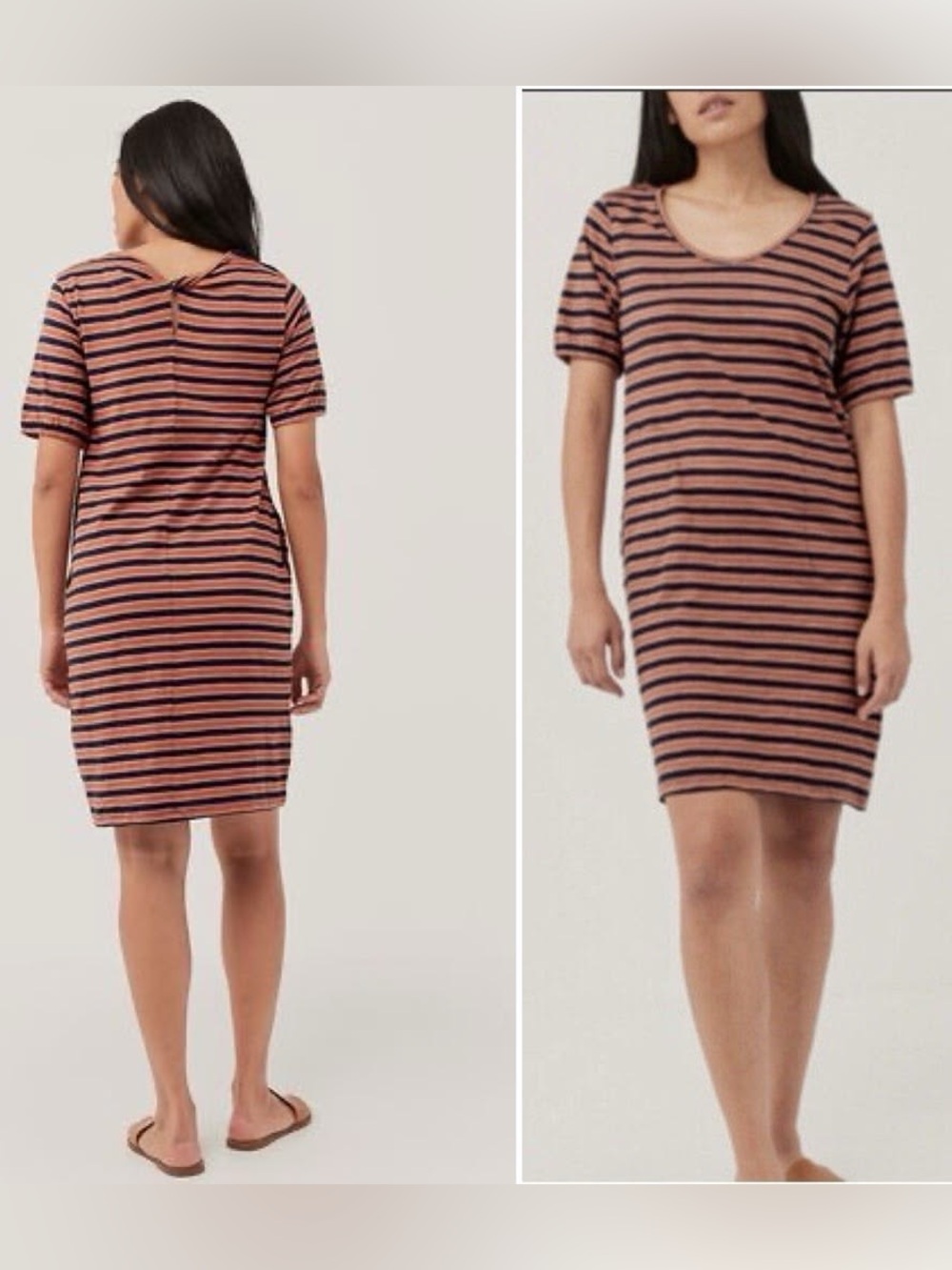 Pact Organic Cotton Striped Tunic Dress Orange Navy Short Sleeve Casual XL